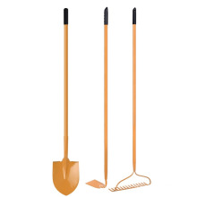 Garden Tools Set including Round Point Shovel, One Piece Forged Hoe And 14T Bow Rake With 48 Inch Long Steel Handle